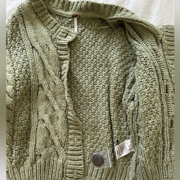 Free People Bonfire Olive Green Cable Knit Cardi, XS - Picture 4 of 4